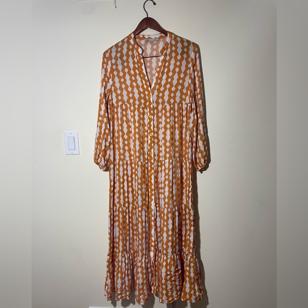 zara  Orange Patterned Maxi Dress - Picture 9 of 9